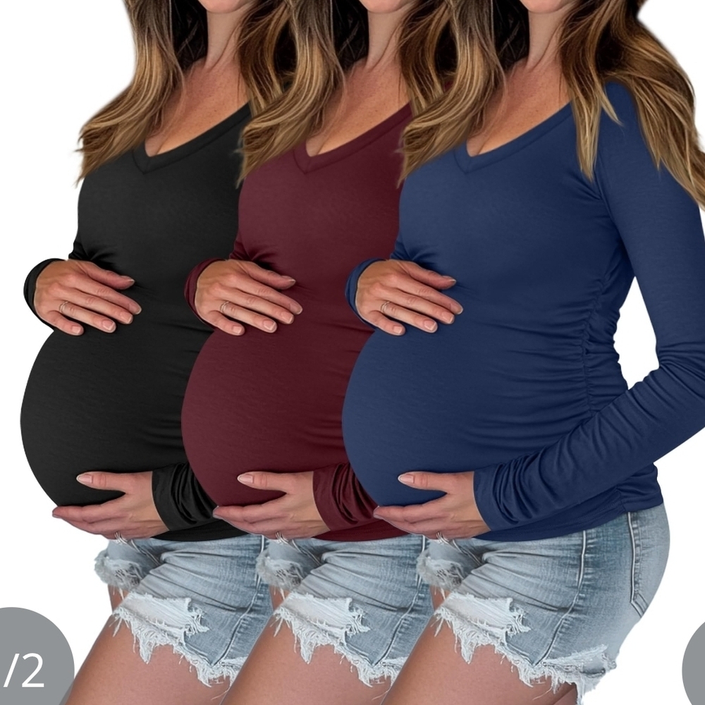 NWT Elegant V-Neck Maternity Top - Black, Burgundy, and Navy XXL